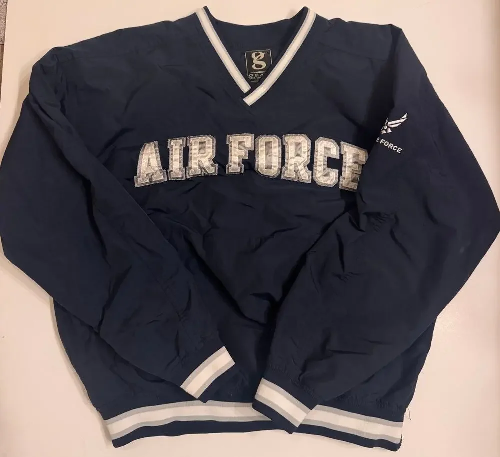 Vtg Gear for Sports Air Force Windbreaker Men's Size M 100% Nylon Pullover Navy